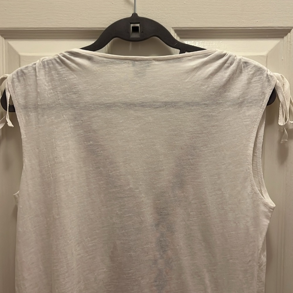 Sundance Cari Top. White. V Neck Embroidered Ruched Shoulder Cotton. EUC. Sz Sm. - Picture 8 of 11